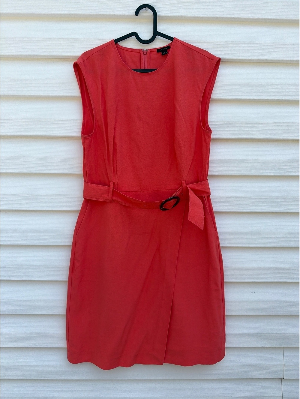 Ann Taylor Women's Size 8 Coral Red Belted Sleeveless Wrap Front Midi Dress